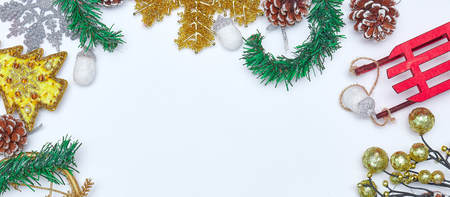 Christmas background with Christmas decorations. Floral decorations. blue background. Christmas decoration for postcards. Toned image. Plenty of copy spaceの写真素材