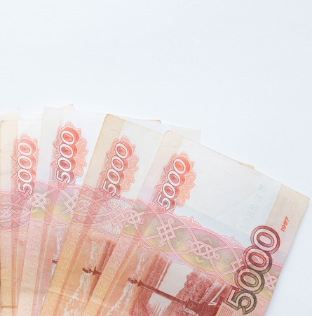 Studio image 5000 rubles. five thousand cash of the Russian Federation macro Russian currency. red note.の写真素材
