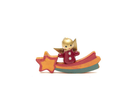 Christmas, wooden, Christmas tree toy on a white background close-up. Christmas decoration spruce.の写真素材