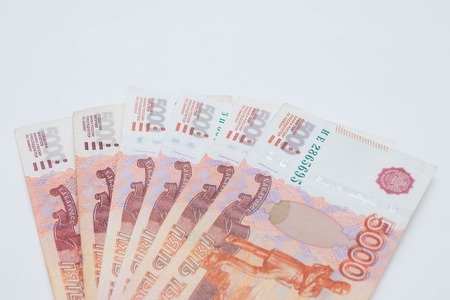 Studio image 5000 rubles. five thousand cash of the Russian Federation macro Russian currency. red note.の写真素材