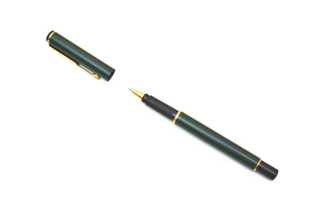 pen dark green with a cap, on a white background. view from above.の写真素材