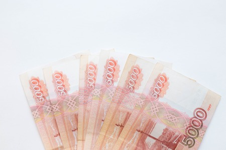 Studio image 5000 rubles. five thousand cash of the Russian Federation macro Russian currency. red note.の写真素材