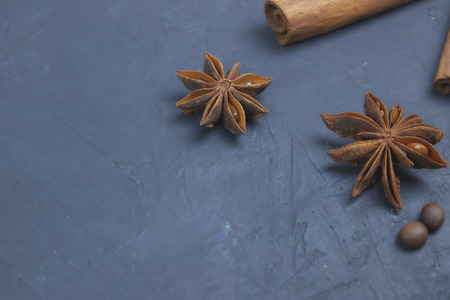 coffee beans loose in the corner of the background. on a dark background. view from above. copy space.の写真素材