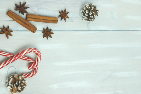 Christmas background and christmas decoration. Christmas decoration for cards. Toned image. Lots of space to copy text.の写真素材