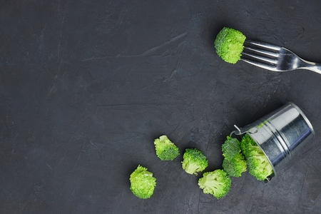 Healthy food broccoli on a plate top view. copy space.の写真素材