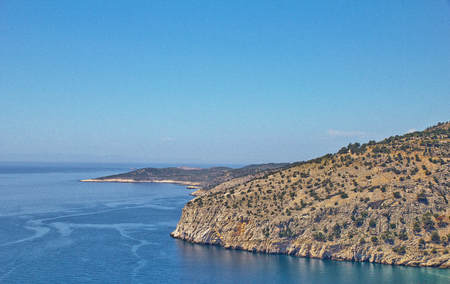 beautiful ocean views from the coast of Thassos island, Greek island.