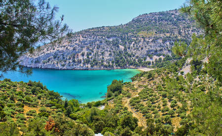 Greece, island of Thassos. beautiful view from the mountains to the ocean and nature.の写真素材