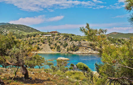 Greece, island of Thassos. beautiful view from the mountains to the ocean and nature.の写真素材