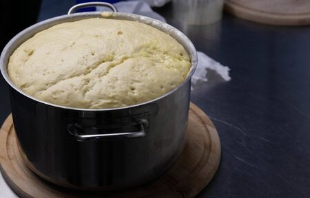 close-up fermented dough, ready to make dough, homemade fermented dough,