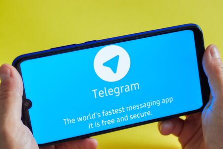 HILVERSUM, NETHERLANDS - FEBRUARY 23, 2014: Telegram Messenger is a free and partially open source crossのeditorial素材
