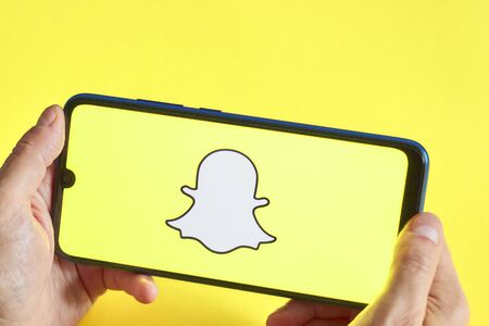 Montreal, Canada - August 20, 2019 - Snapchat application on an Android smartphone. Snapchat is a mobile messaging application used to exchange photos, videos, text and pictures.のeditorial素材