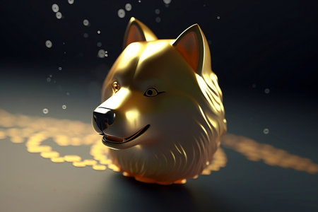 Shiba Inu - golden dog on a dark background. 3d renderingの素材