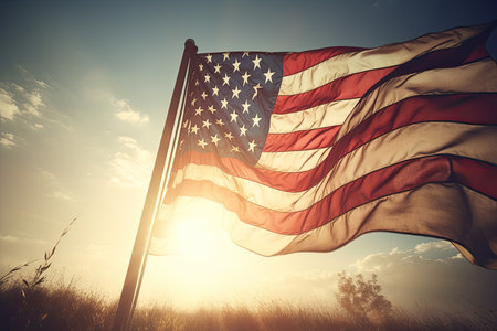 the American flag in clear weather for the Day of Remembrance or the 4th of July, the day of...