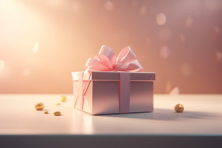 A gift box with a bow for special occasions and a special day, a gift for the holiday. Mothers Day. a public holiday. copyspace. generative aiの素材