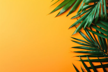Palm leaves on a transparent background with an empty space for text. tropical background in soft tones. the concept of travel. generative aiの素材