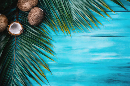 Palm leaves on a transparent background with an empty space for text. tropical background in soft tones. the concept of travel. generative aiの素材