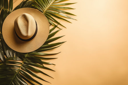 Palm leaves on a transparent background with an empty space for text. tropical background in soft tones. the concept of travel. generative aiの素材