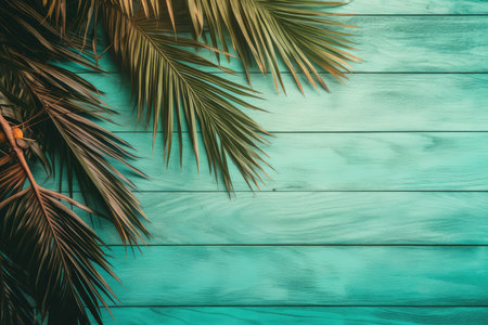 Palm leaves on a transparent background with an empty space for text. tropical background in soft tones. the concept of travel. generative aiの素材