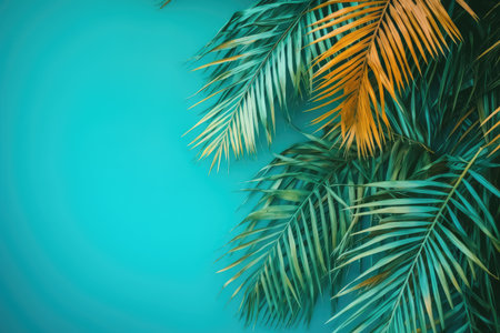 Palm leaves on a transparent background with an empty space for text. tropical background in soft tones. the concept of travel. generative aiの素材