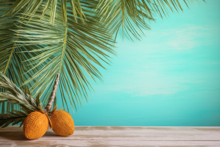 Palm leaves on a transparent background with an empty space for text. tropical background in soft tones. the concept of travel. generative aiの素材