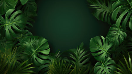 Tropical green leaf. Layout of the banner for text field. isolated on a white background. generative aiの素材