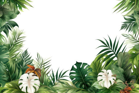 Tropical green leaf. Layout of the banner for text field. isolated on a white background. generative aiの素材