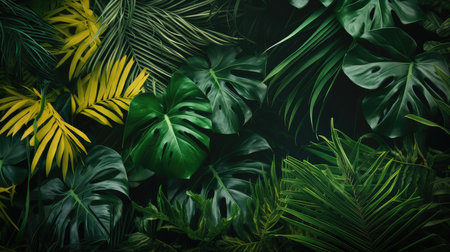 Tropical green leaf. Layout of the banner for text field. isolated on a white background. generative aiの素材