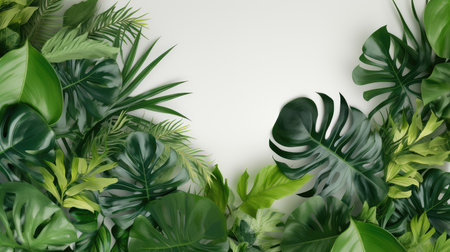 Tropical green leaf. Layout of the banner for text field. isolated on a white background. generative aiの素材