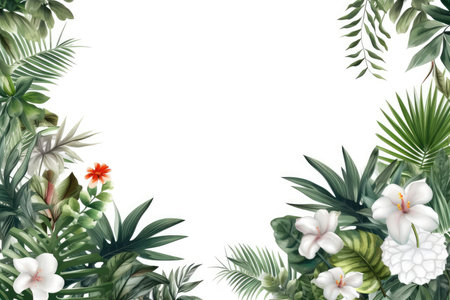 Tropical green leaf. Layout of the banner for text field. isolated on a white background. generative aiの素材