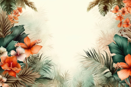 Tropical green leaf. Layout of the banner for text field. isolated on a white background. generative aiの素材