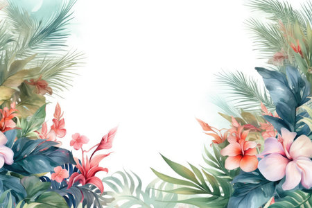 Tropical green leaf. Layout of the banner for text field. isolated on a white background. generative aiの素材