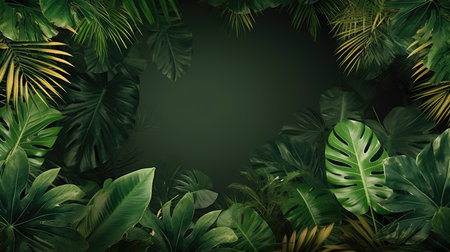 Tropical green leaf. Layout of the banner for text field. isolated on a white background. generative aiの素材