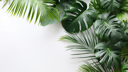Tropical green leaf. Layout of the banner for text field. isolated on a white background. generative aiの素材