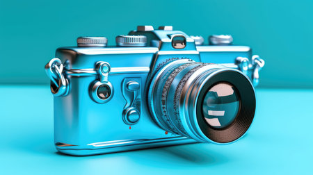World Photographers Day. Hold the retro camera in your hand on a neutral background. Printing on paper and textiles. Greeting cards for the holiday photos. generative aiの素材