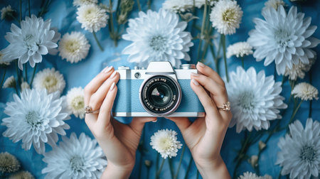 World Photographers Day. the camera is in the hands of a person. Greeting cards for holiday photos. World Camera Day. generative aiの素材