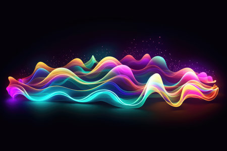 Sound neon wave illustration , neon waves, generative aiの素材