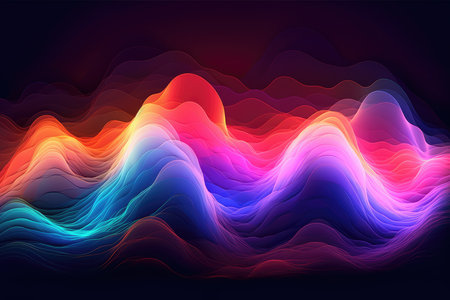 Sound neon wave illustration , neon waves, generative aiの素材