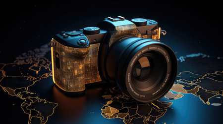 World Photographers Day. Hold the retro camera in your hand on a neutral background. Printing on paper and textiles. Greeting cards for the holiday photos. generative aiの素材