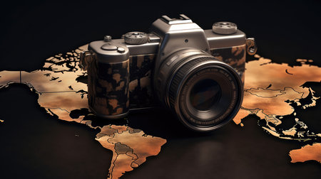World Photographers Day. Hold the retro camera in your hand on a neutral background. Printing on paper and textiles. Greeting cards for the holiday photos. generative aiの素材