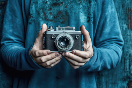 World Photographer's Day. Retro camera on a neutral background. Printing on paper and textiles. Greeting cards for the holiday photos.. generative aiの素材