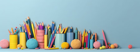 a desktop with various school stationery. The beginning of the school year. Back to school. the first of September. generative aiの素材