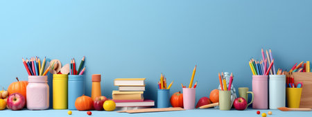 a desktop with various school stationery. The beginning of the school year. Back to school. the first of September. generative aiの素材