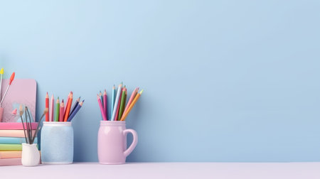 a desktop with various school stationery. The beginning of the school year. Back to school. the first of September. generative aiの素材