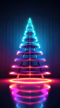 neon tree, christmas abstract tree, new year holiday. New Year. generative aiの素材