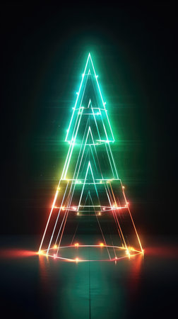 neon tree, christmas abstract tree, new year holiday. New Year. generative aiの素材