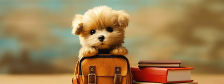 Education and reading concept - group of books with cute puppy. celebrating a new school year. back-to-school.. back-to-school. generative aiの素材
