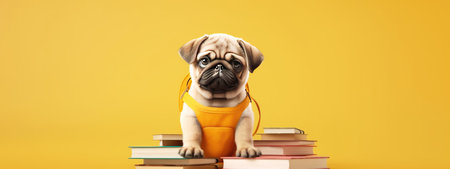 Education and reading concept - group of books with cute puppy. celebrating a new school year. back-to-school.. back-to-school. generative aiの素材