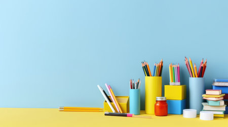 background school inventory in gentle colors, back to school. celebration of the new school year.の素材