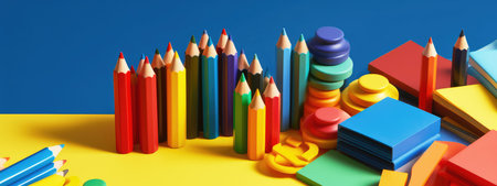 background school inventory in gentle colors, back to school. celebration of the new school year.の素材