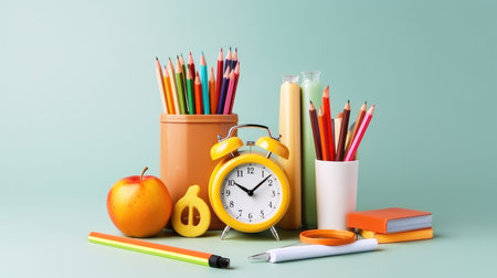 background school inventory in gentle colors, back to school. celebration of the new school year.の素材